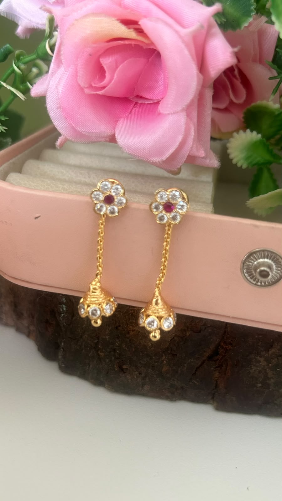 Panchaloham Elegant Floral Hanging Earrings with Stones