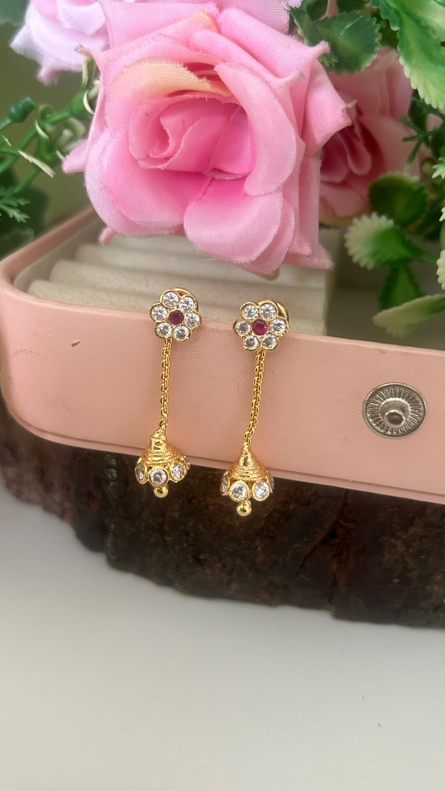 Panchaloham Elegant Floral Hanging Earrings with Stones