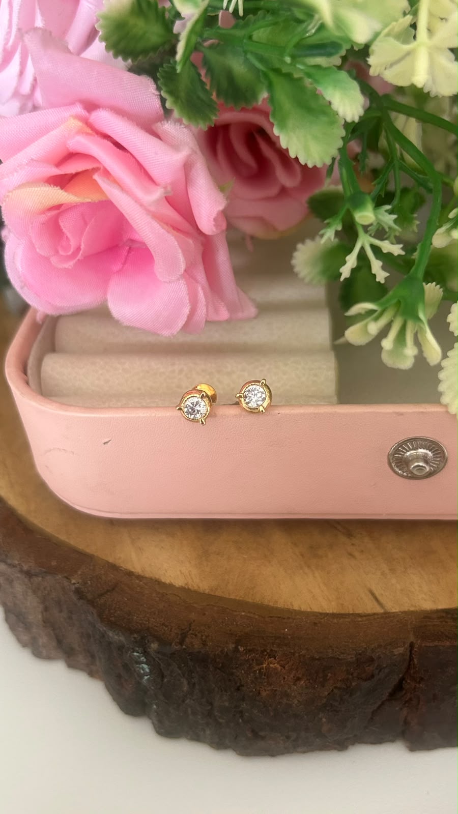 Panchaloham Round Medium Size Stud Earrings with Gold Polish