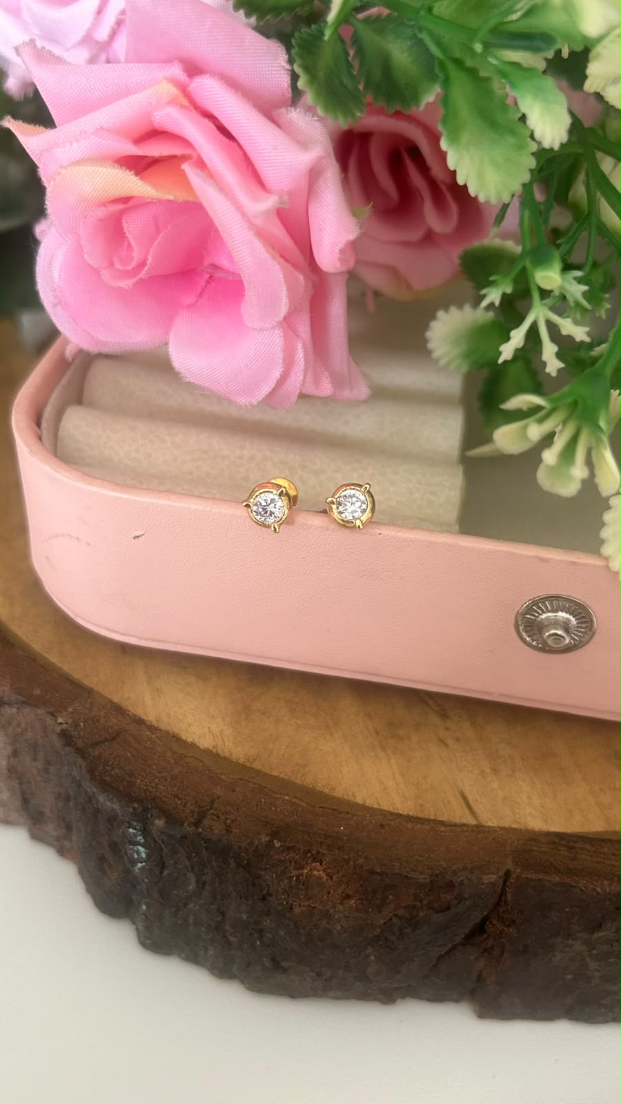 Panchaloham Round Medium Size Stud Earrings with Gold Polish