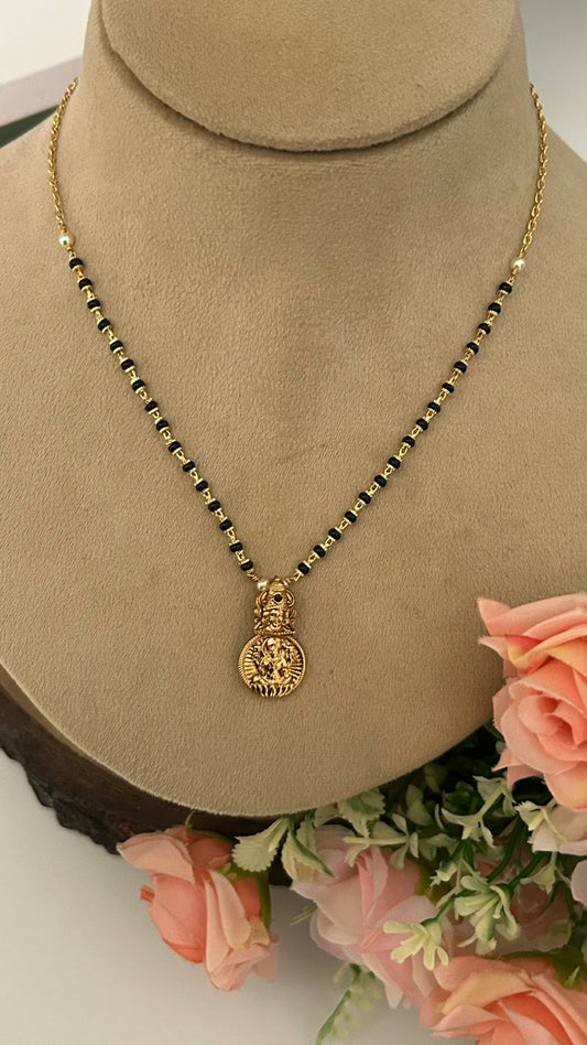 Traditional Black Beads Mangalsutra with Lakshmi Pendant – 17–18 Inches