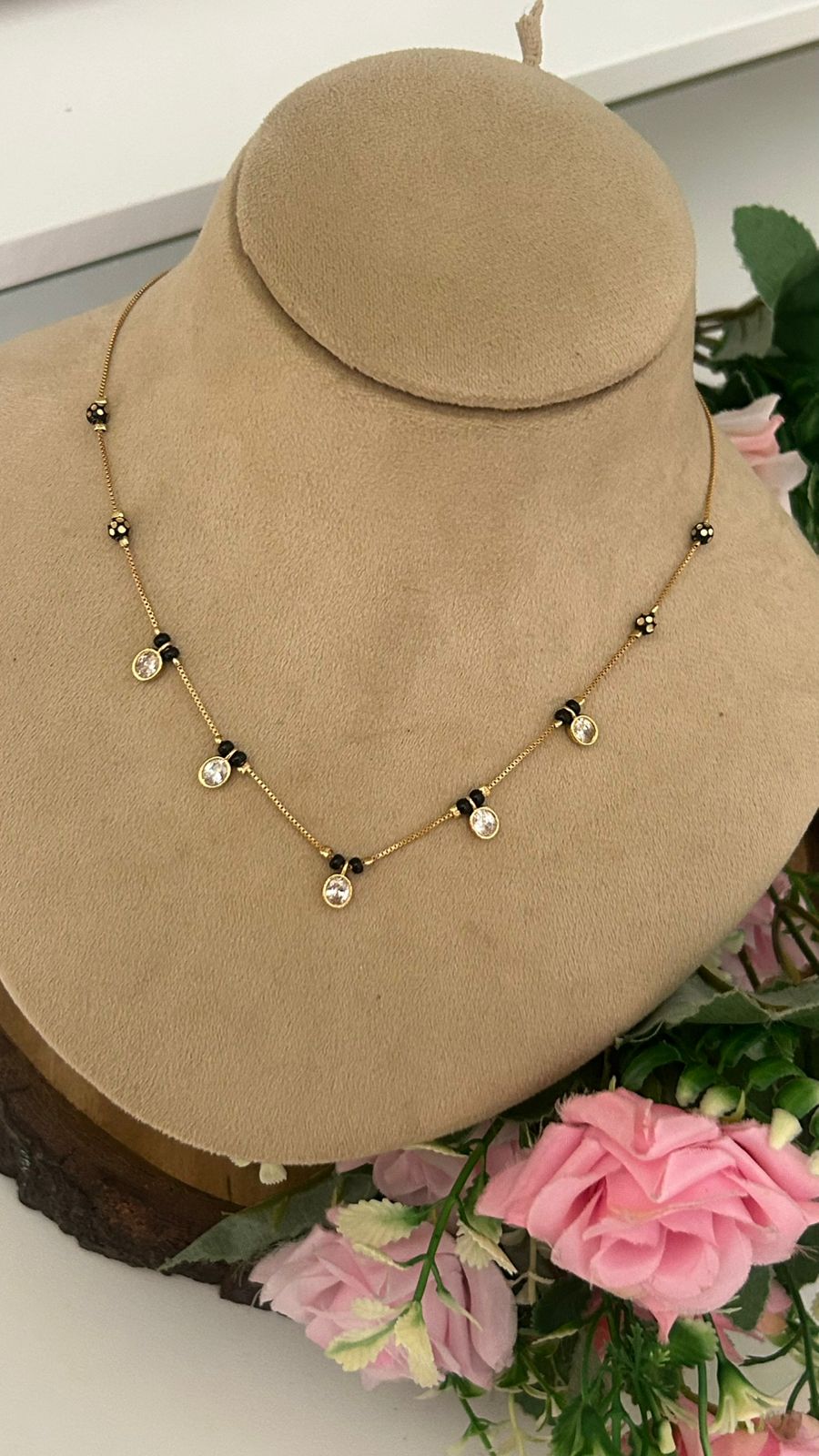 ✨ Elegant Black Beads Mangalsutra Necklace with CZ Stone Drops