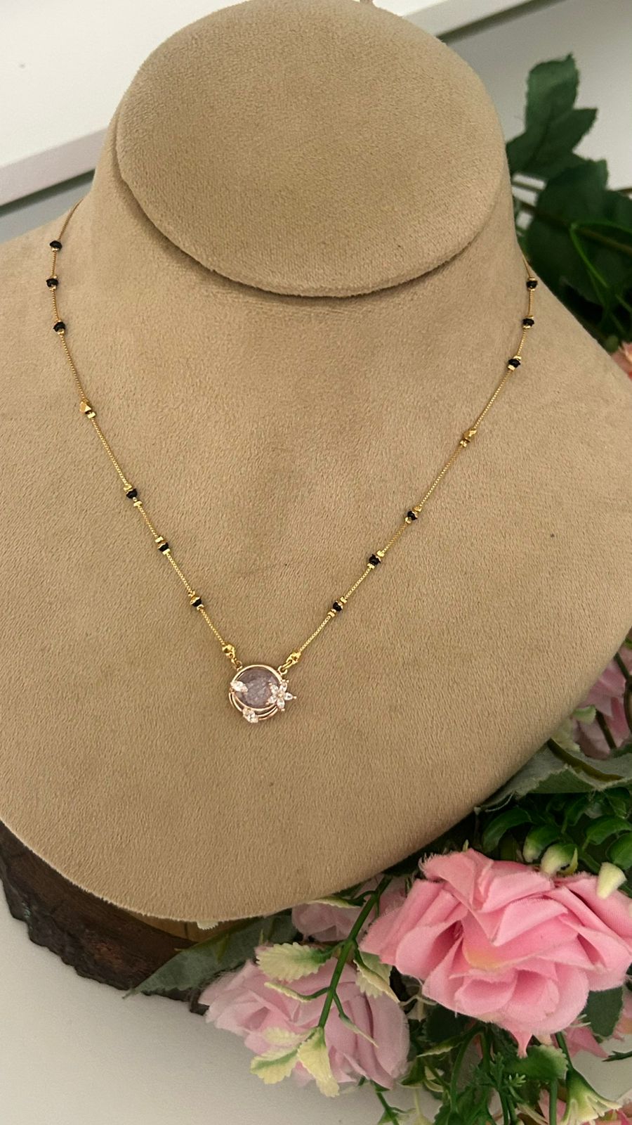 Black Beads Mangalsutra Necklace with Elegant Stone Pendant | Traditional Jewellery