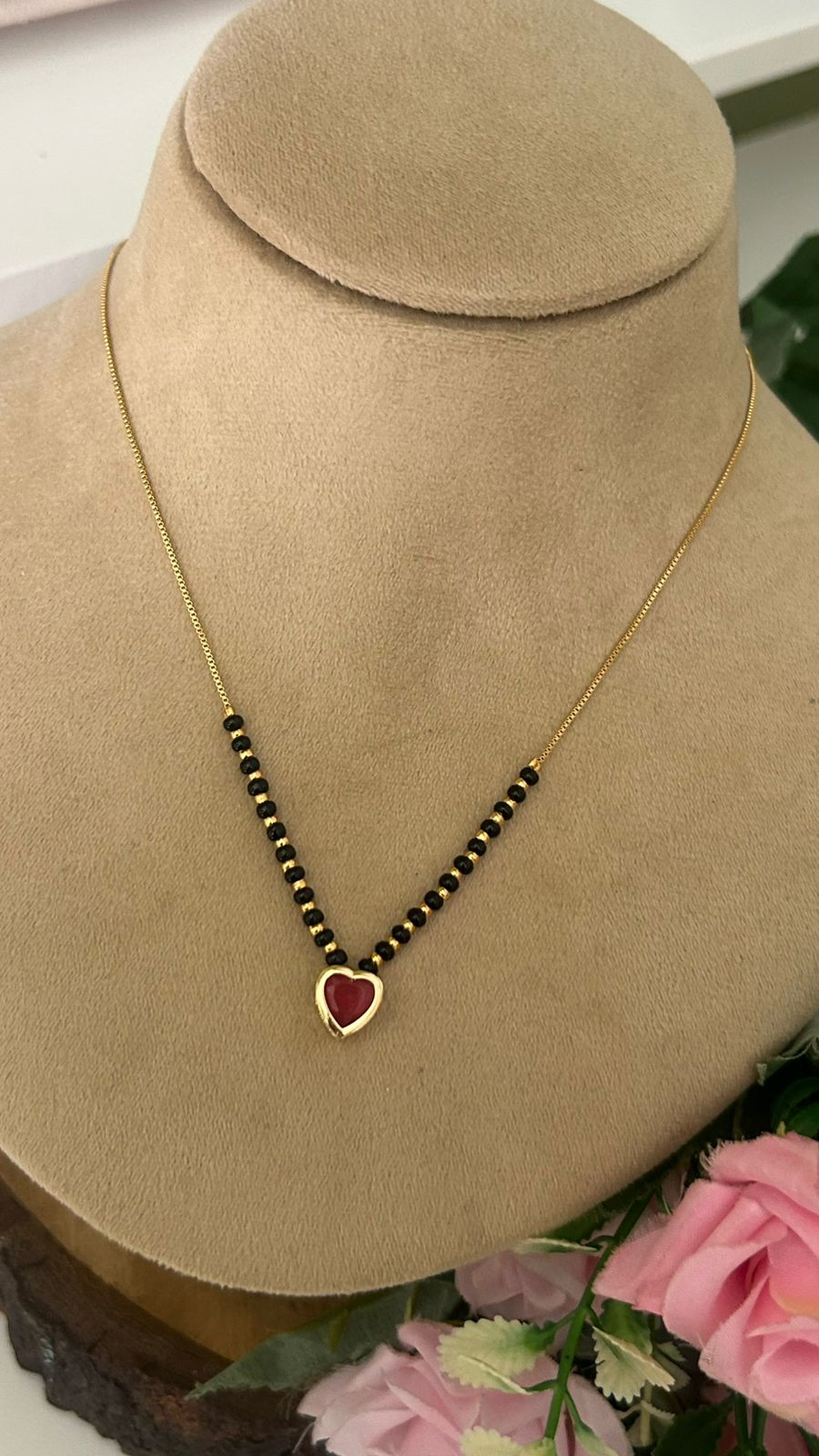 Modern Gold Plated Short Mangalsutra with Red Heart Pendant