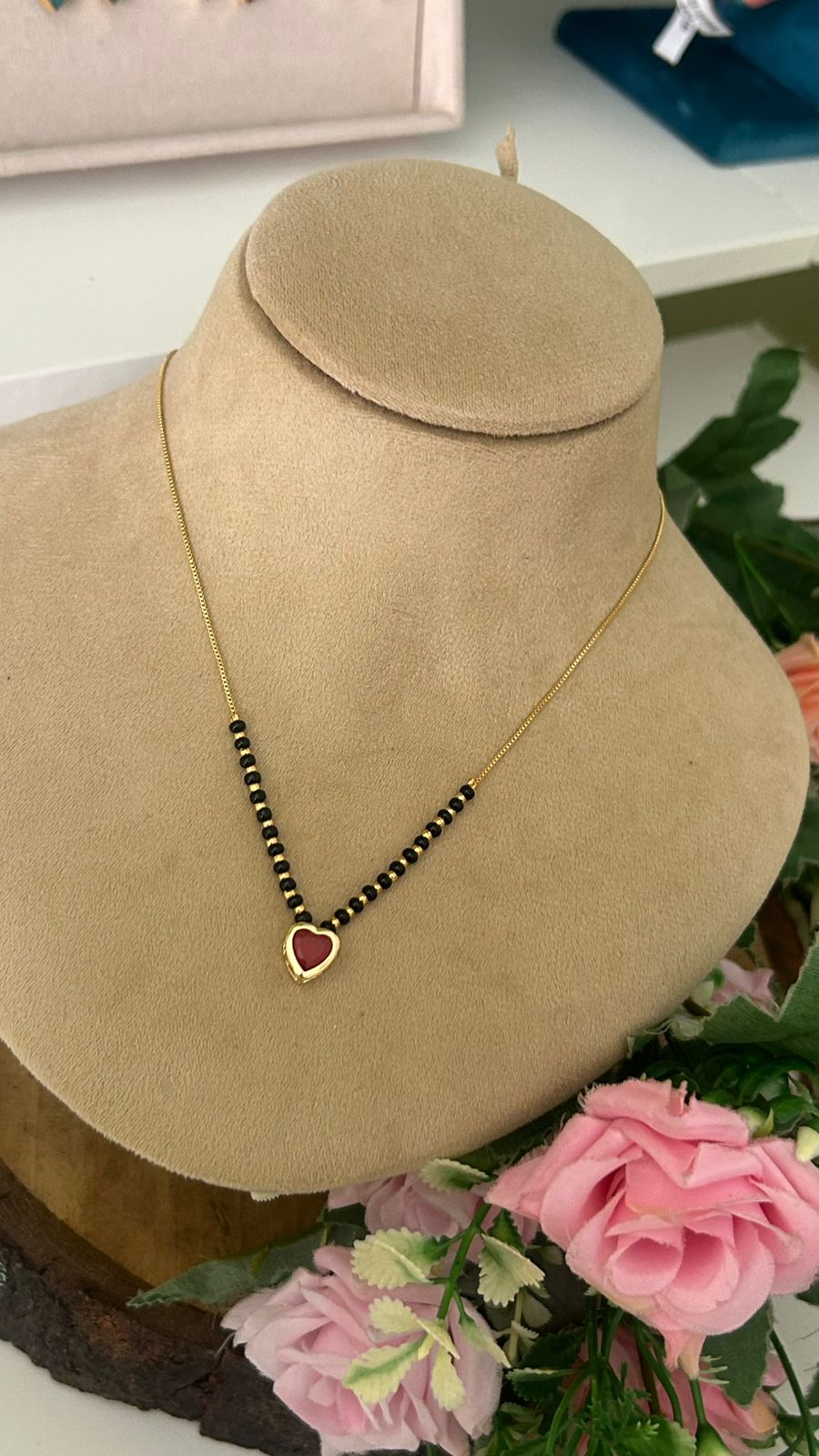 Modern Gold Plated Short Mangalsutra with Red Heart Pendant