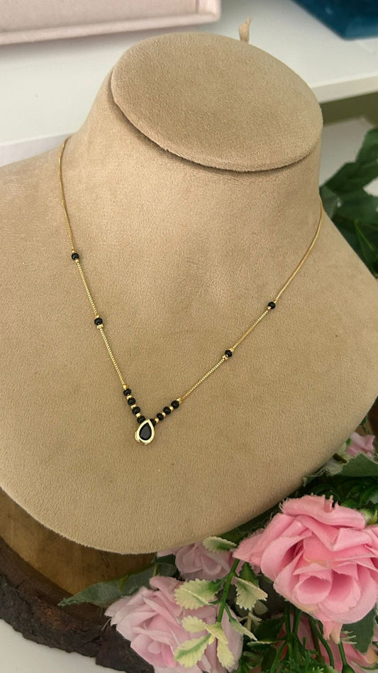 Modern Gold Plated Short Mangalsutra with Black Teardrop Pendant