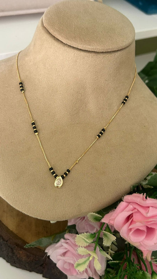 Modern Gold Plated Short Mangalsutra with whiteTeardrop Pendant