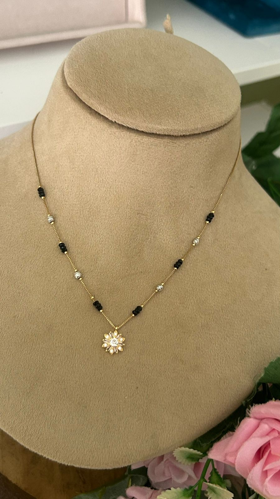 Minimalist Gold Plated Short Mangalsutra with Sunburst Floral Charm