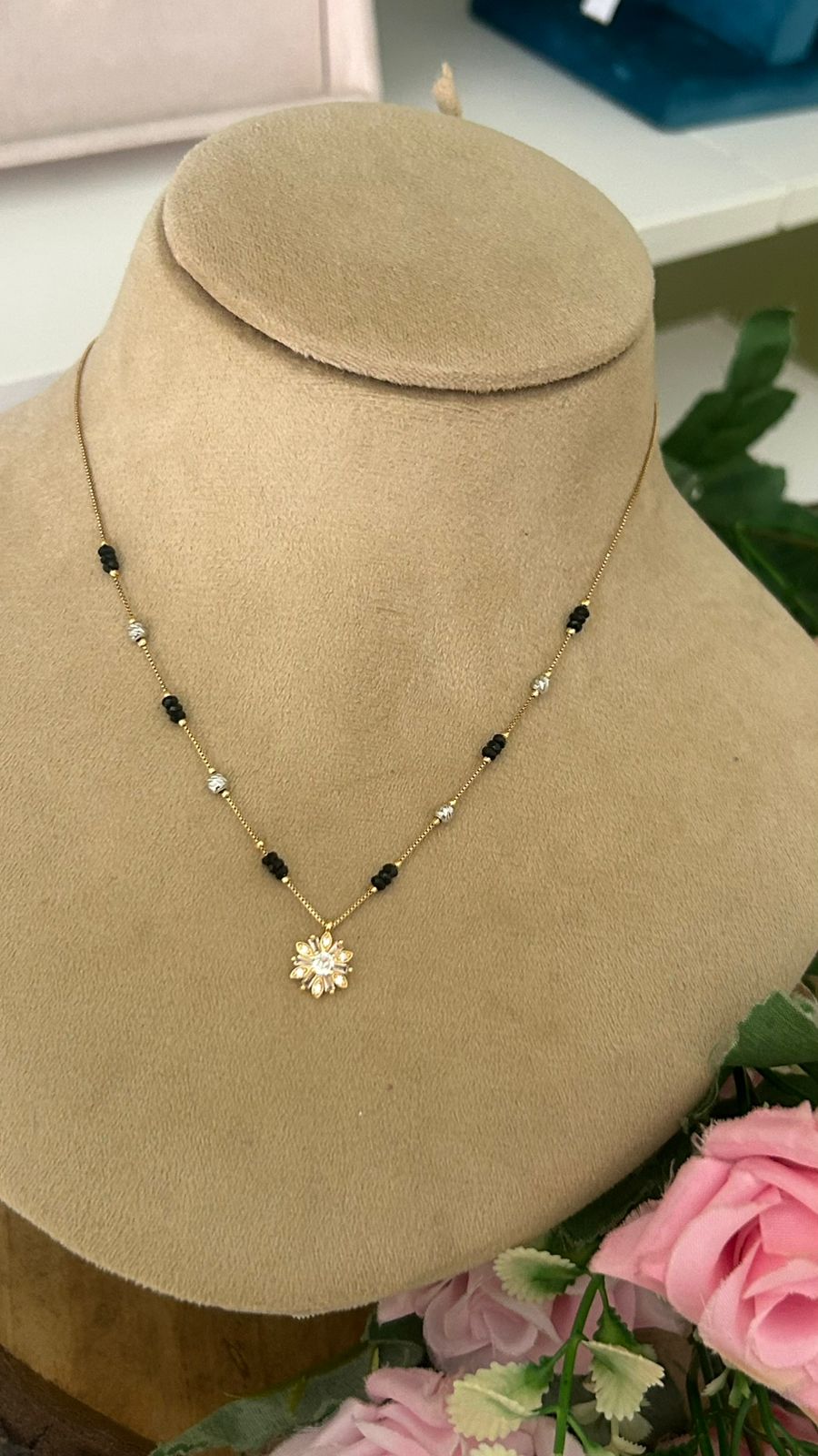 Minimalist Gold Plated Short Mangalsutra with Sunburst Floral Charm