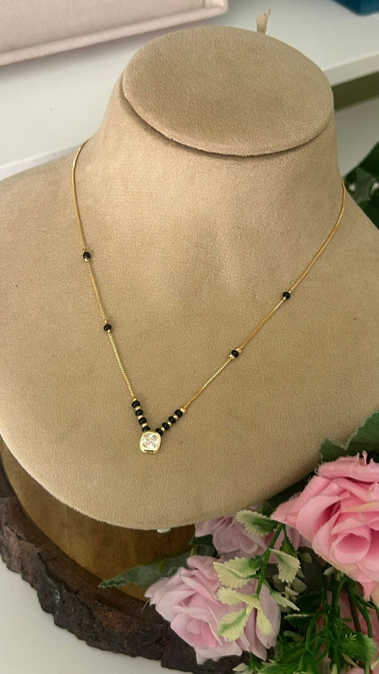 Minimalist Gold Mangalsutra with Cushion Cut White Gemstone