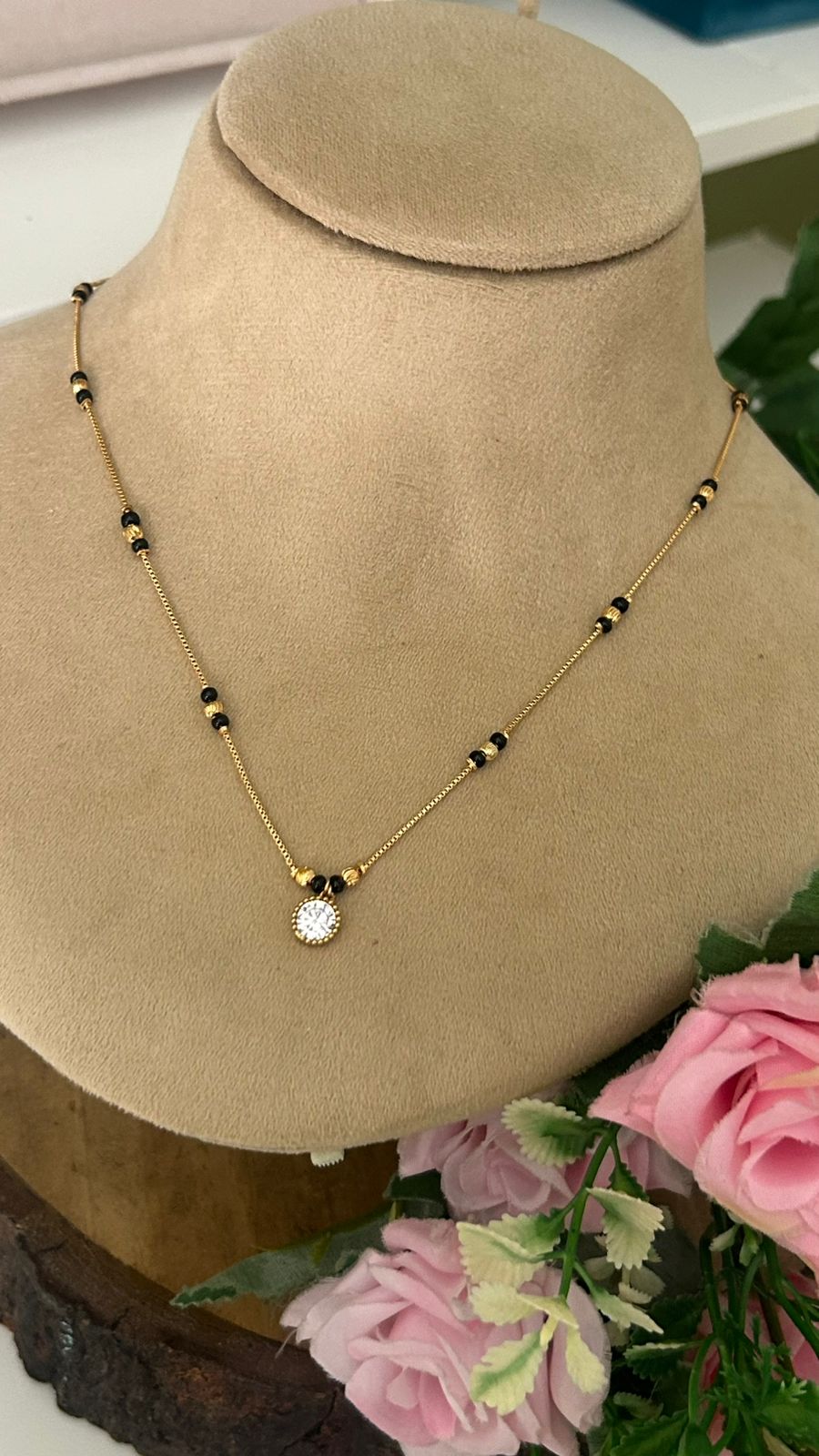 Dainty Gold Chain Necklace with Circular Clear CZ Charm
