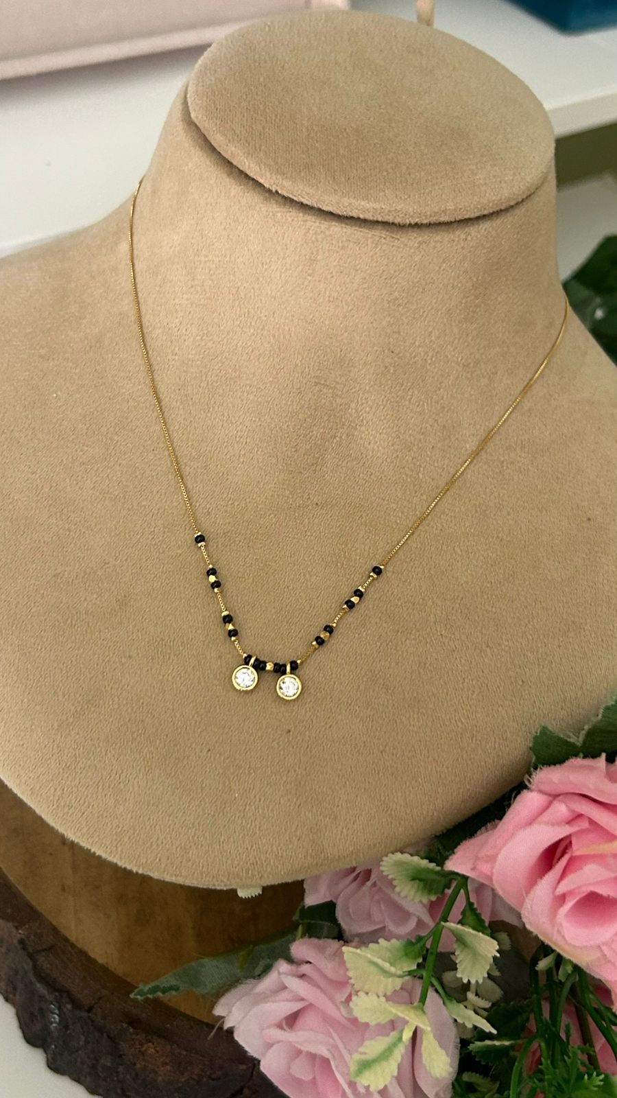 Minimalist Gold Mangalsutra with Dual Round White Drop Stones