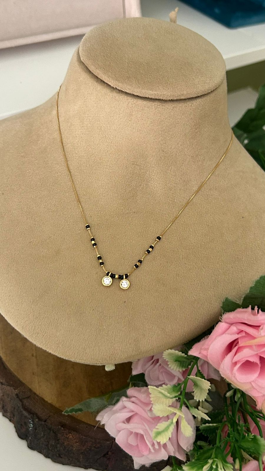 Minimalist Gold Mangalsutra with Dual Round White Drop Stones