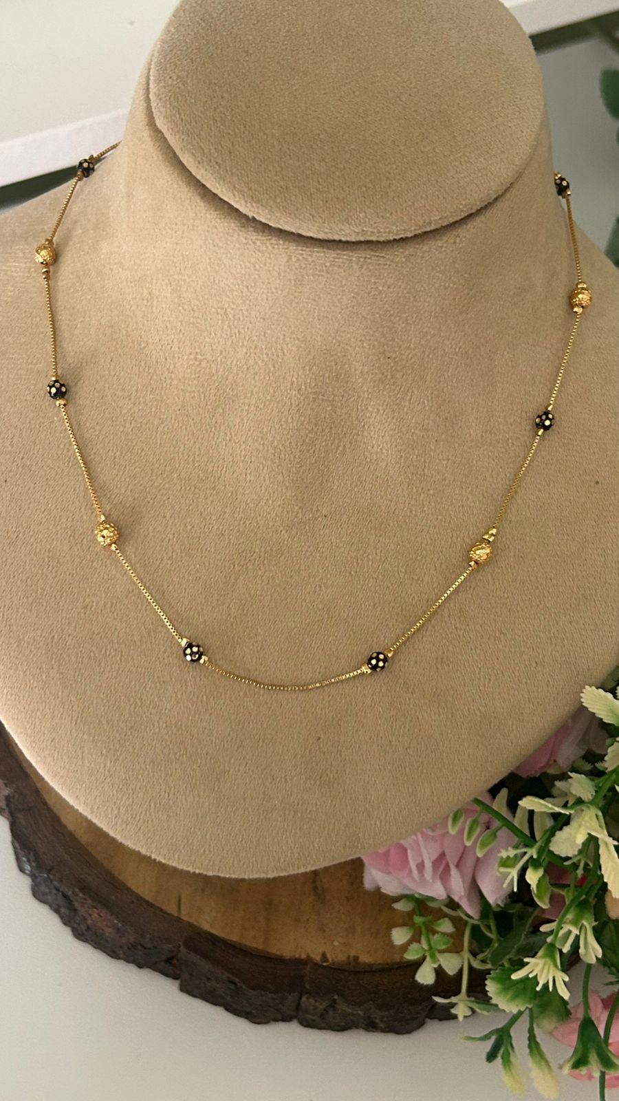 Modern Gold Plated Station Mangalsutra with Alternating Enamel and Gold Beads
