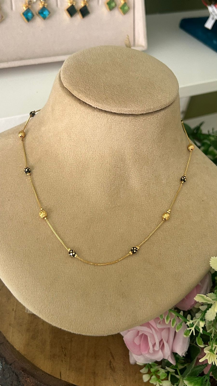 Modern Gold Plated Station Mangalsutra with Alternating Enamel and Gold Beads