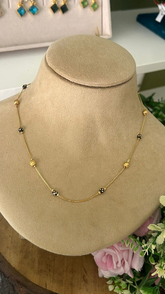 Modern Gold Plated Station Mangalsutra with Alternating Enamel and Gold Beads