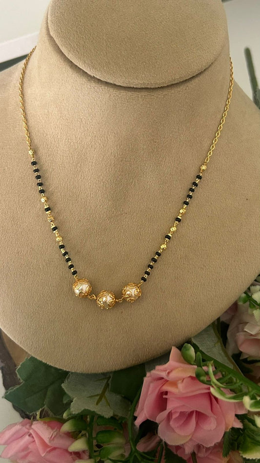 Premium Black Beads Necklace with Designer Gold Balls – 16–17 Inches