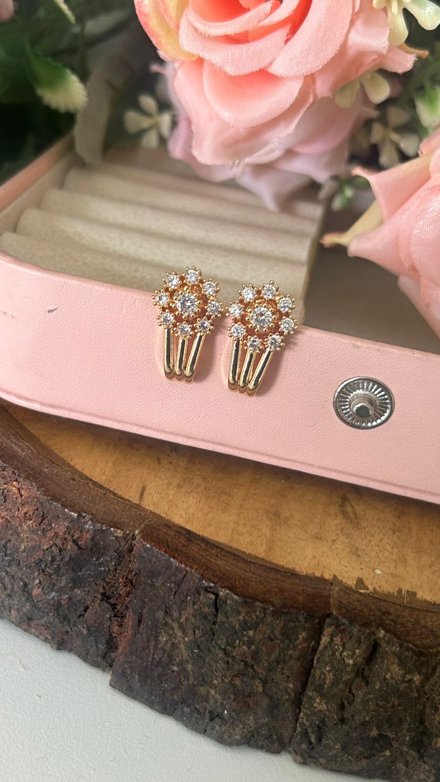 Panchaloham J Type full white Floral Polished Drop Earrings