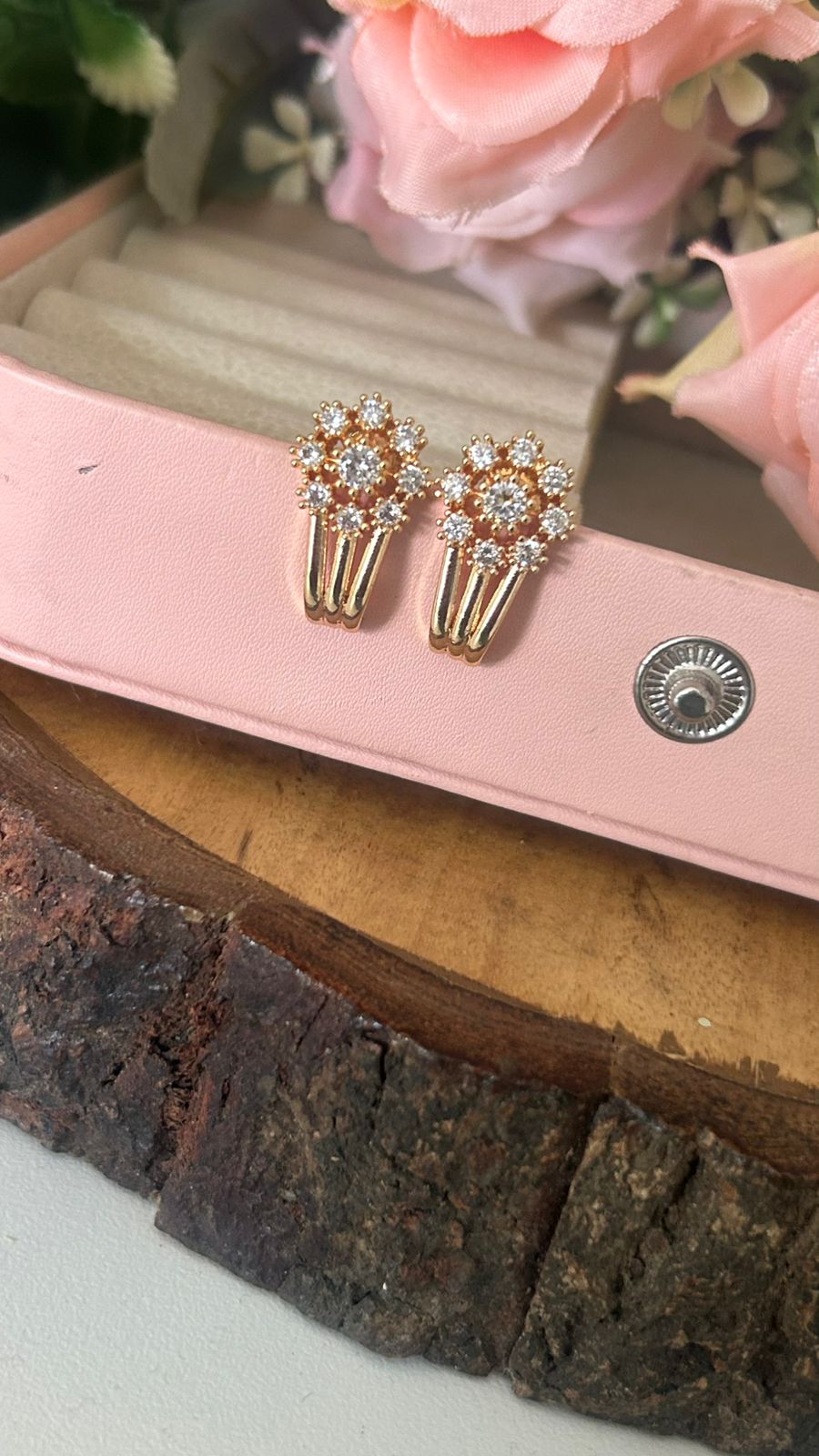 Panchaloham J Type full white Floral Polished Drop Earrings