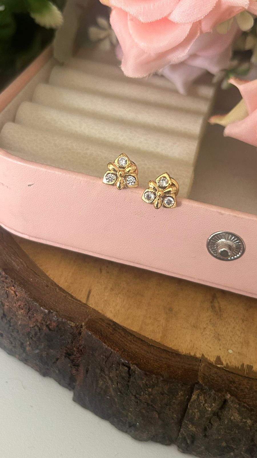 Panchaloham Triple Petal Designer Gold Polished Stud Earrings