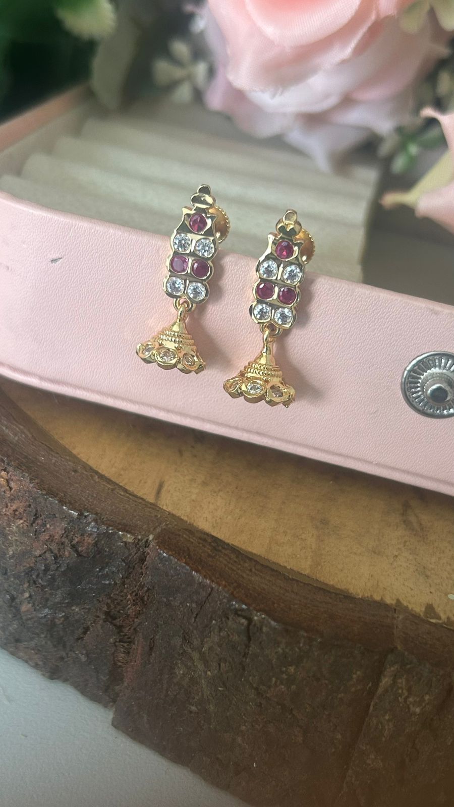 Panchaloham Gold Polished Ruby Designer jumka Drop Stud Earrings