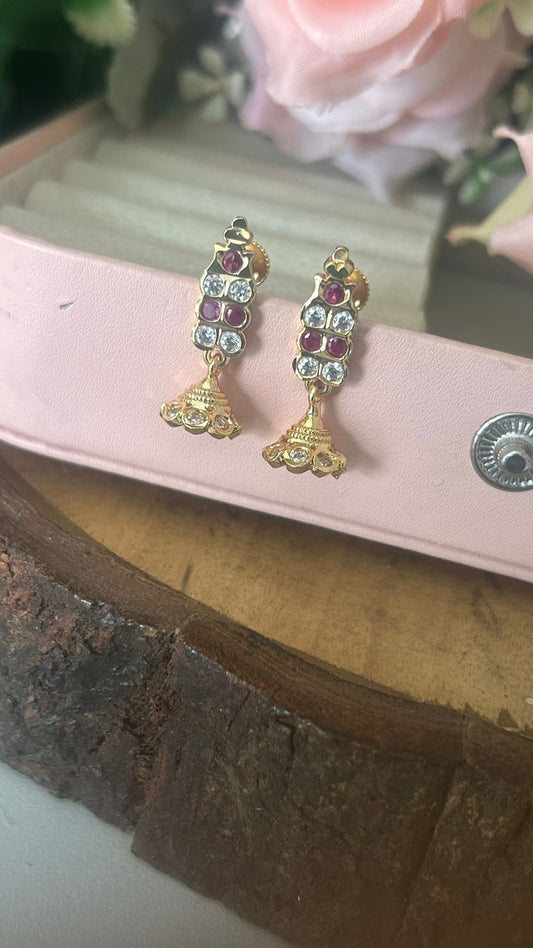 Panchaloham Gold Polished Ruby Designer jumka Drop Stud Earrings