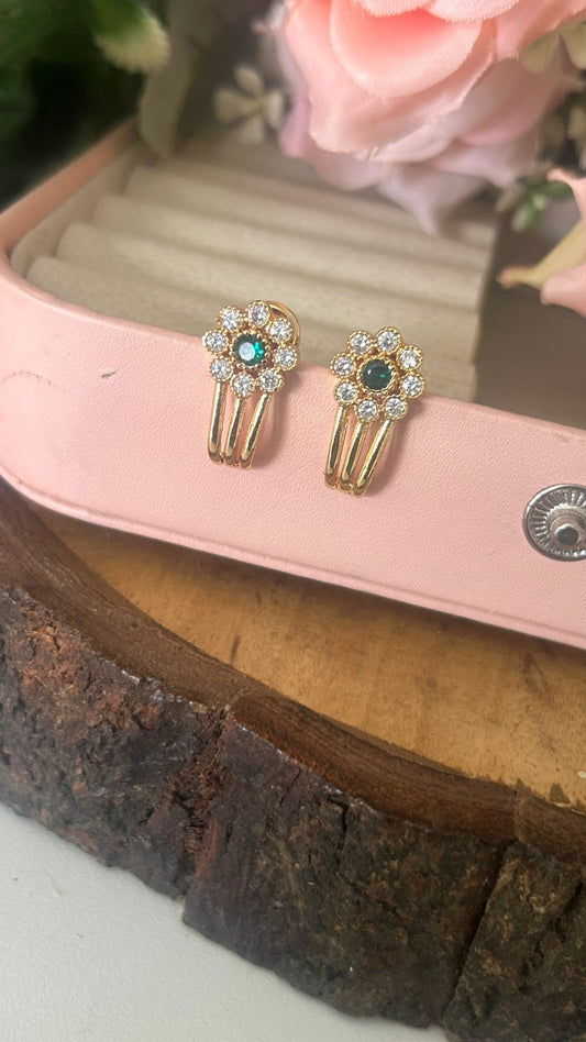 Panchaloham Polished Emerald Green Floral Stud Earrings