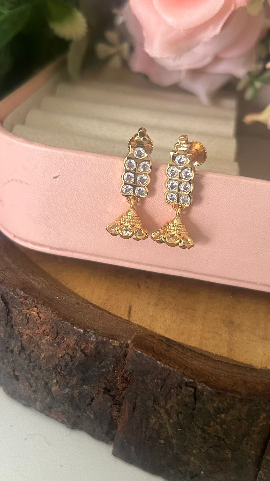 Panchaloham Gold Polished white Designer jumka Drop Stud Earrings