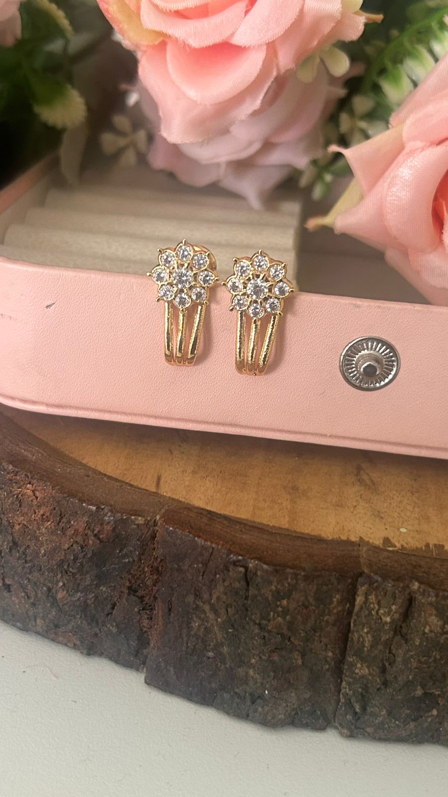 Panchaloham 8-Petal Floral CZ Polished Stud Earrings