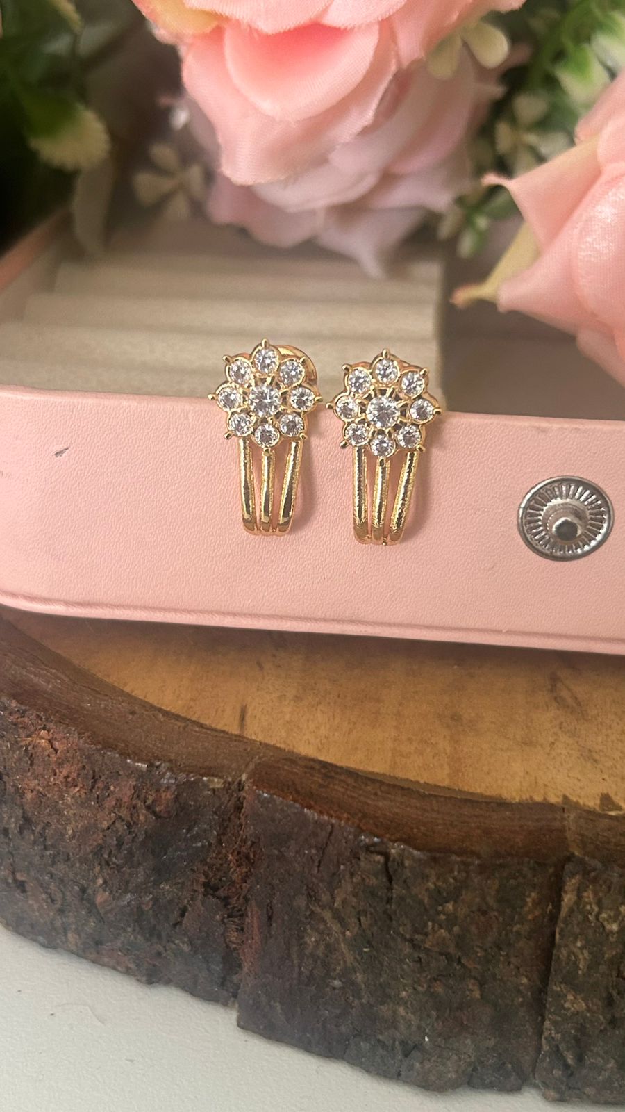 Panchaloham 8-Petal Floral CZ Polished Stud Earrings