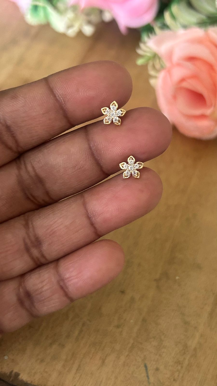 Small Flower Crystal Stud Earrings – Screw Back Nose Pin Style | Second Piercing Earrings