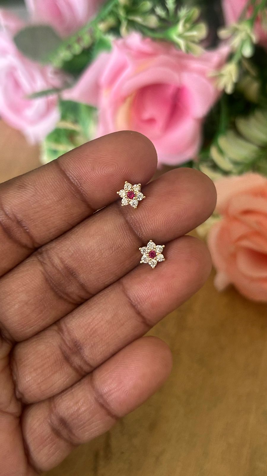 Small  white with middle red  Flower  Nose Pin Style Earrings for Women – Elegant Stud Earrings