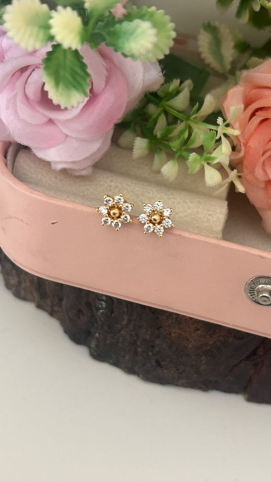 Panchaloham Gold Polish Sparkling Petal Stud Earrings in full white