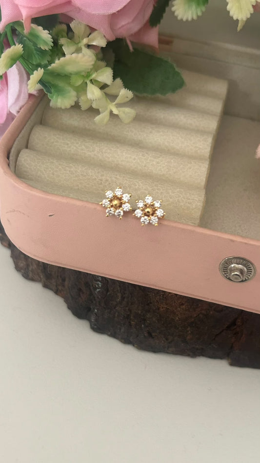Panchaloham Gold Polish Sparkling Petal Stud Earrings in full white