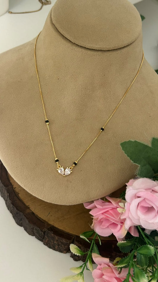 Minimal Black Beads Necklace with Sparkling CZ Pendant