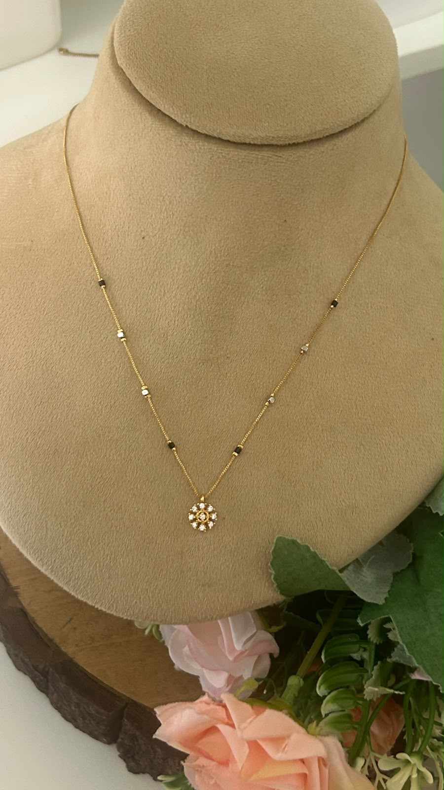 Black Beaded Mangalsutra Necklace with Gold & Silver Beads | Sleek Lightweight Chain with Floral Pendant