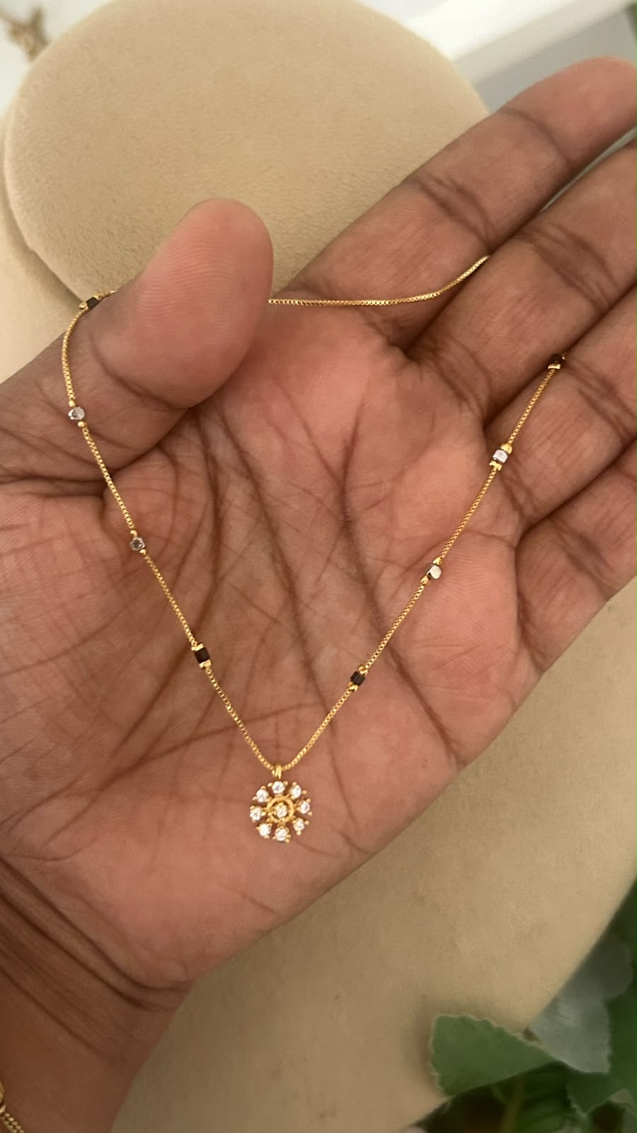 Black Beaded Mangalsutra Necklace with Gold & Silver Beads | Sleek Lightweight Chain with Floral Pendant