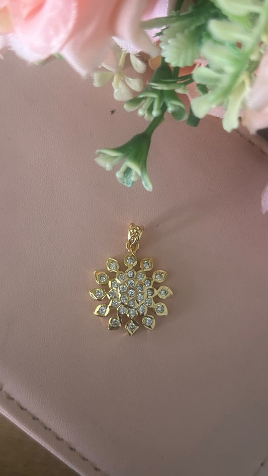 Panchaloham Polished  full white Stone Studded Floral Locket | Elegant Gold Finish Pendant