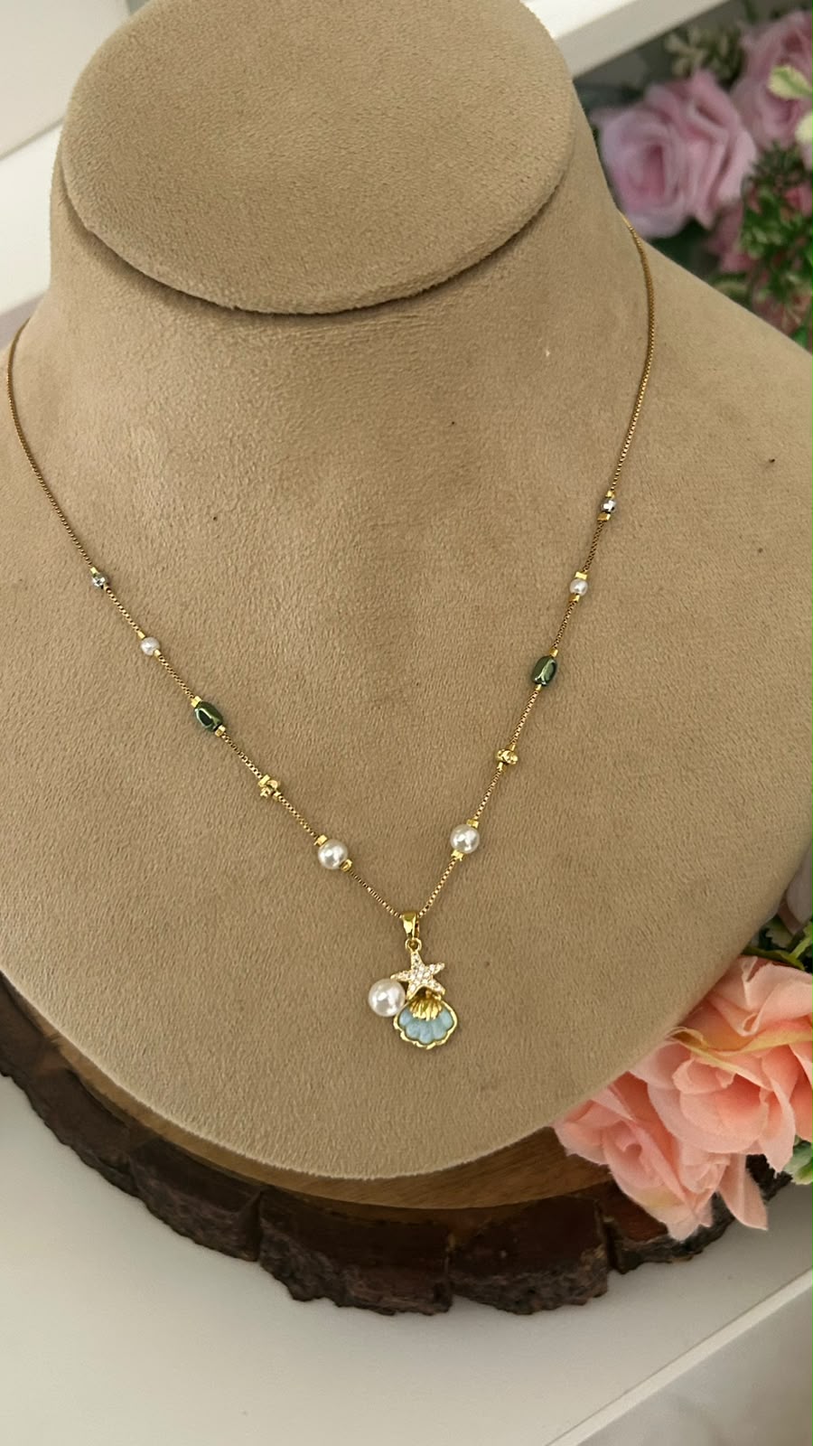 Modern Minimalist Sea Shell & Starfish Pendant Chain with Pearl Accents