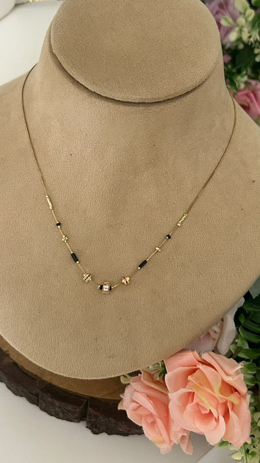 Elegant Gold Polished Delicate Chain Necklace with Cubic Zirconia Centerpiece