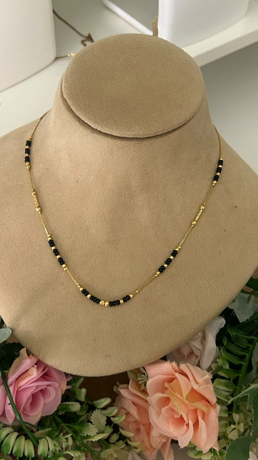 Modern Minimalist Black Beads Short Mangalsutra with Gold Bead Highlights