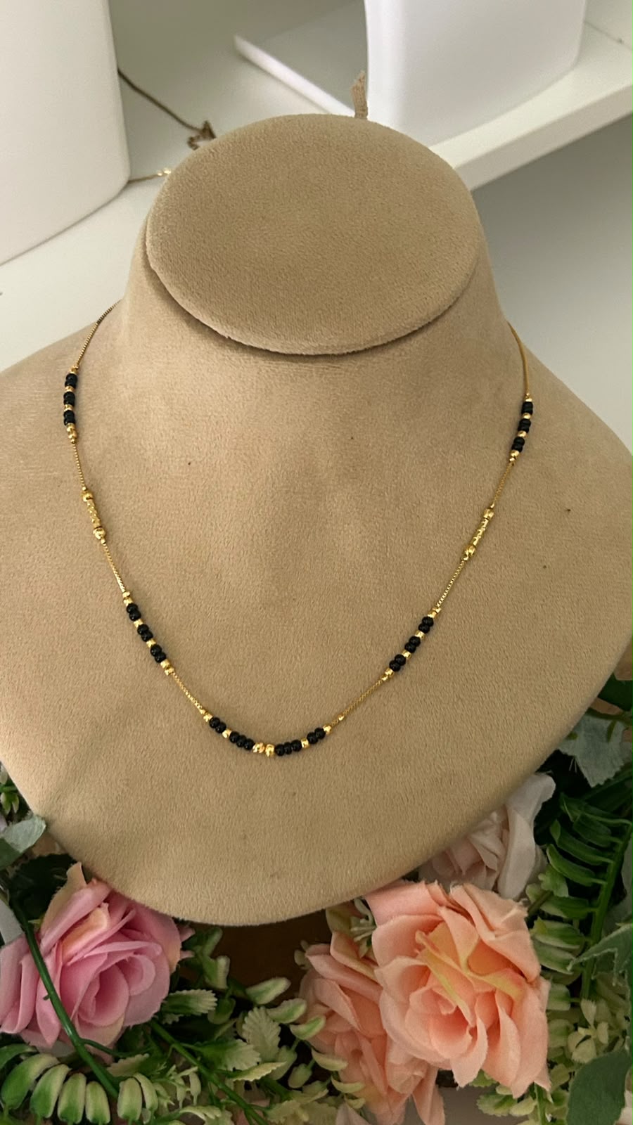 Modern Minimalist Black Beads Short Mangalsutra with Gold Bead Highlights