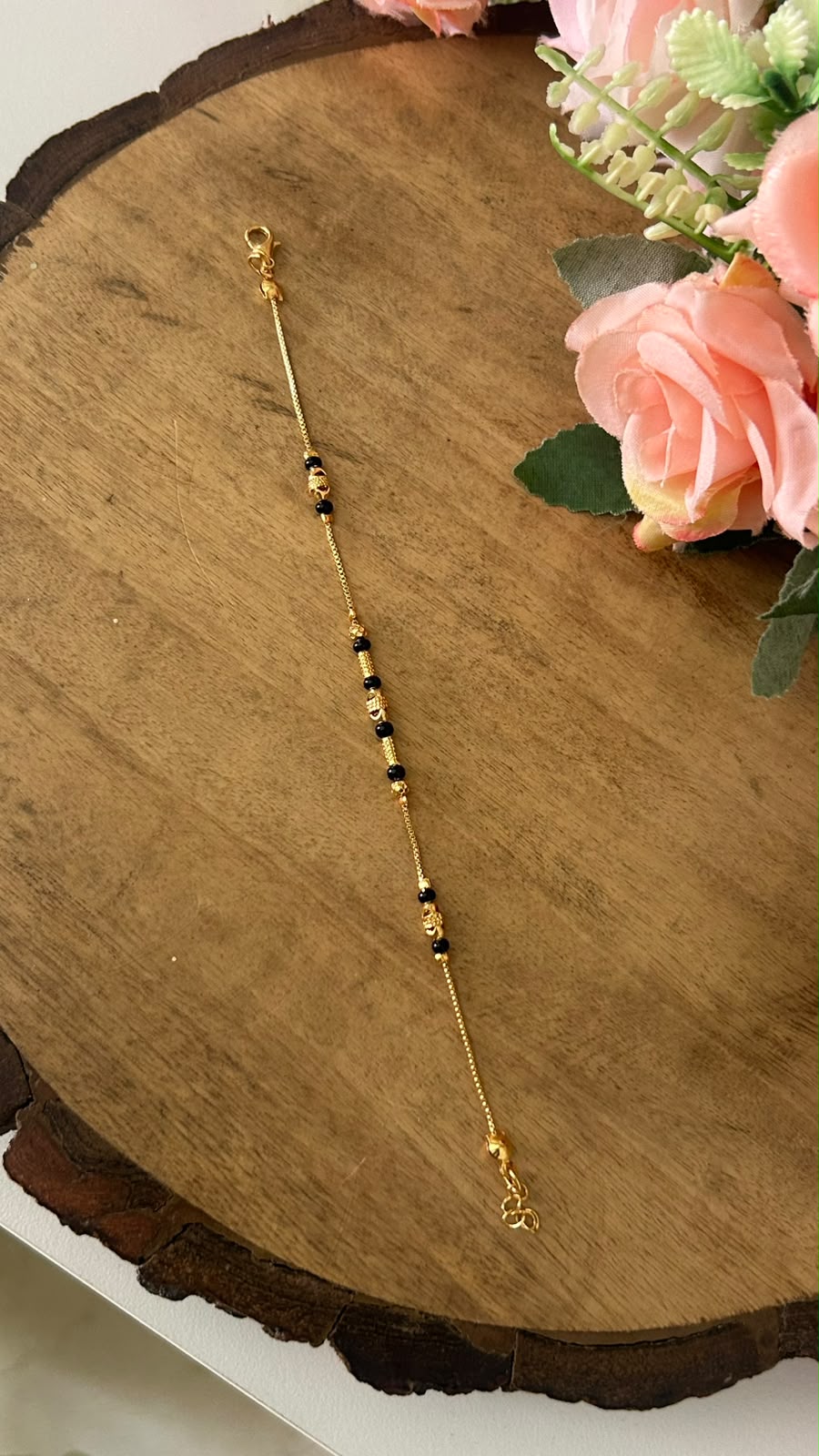 Minimalist Black Beads Nazariya Bracelet with Textured Gold Accents