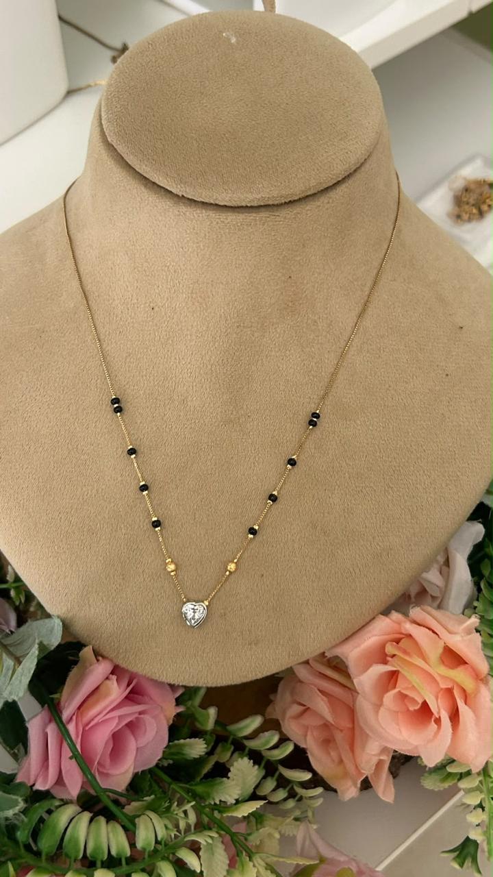 Elegant Black Beads Heart Pendant Necklace | Gold Finish Mangalsutra Style Chain