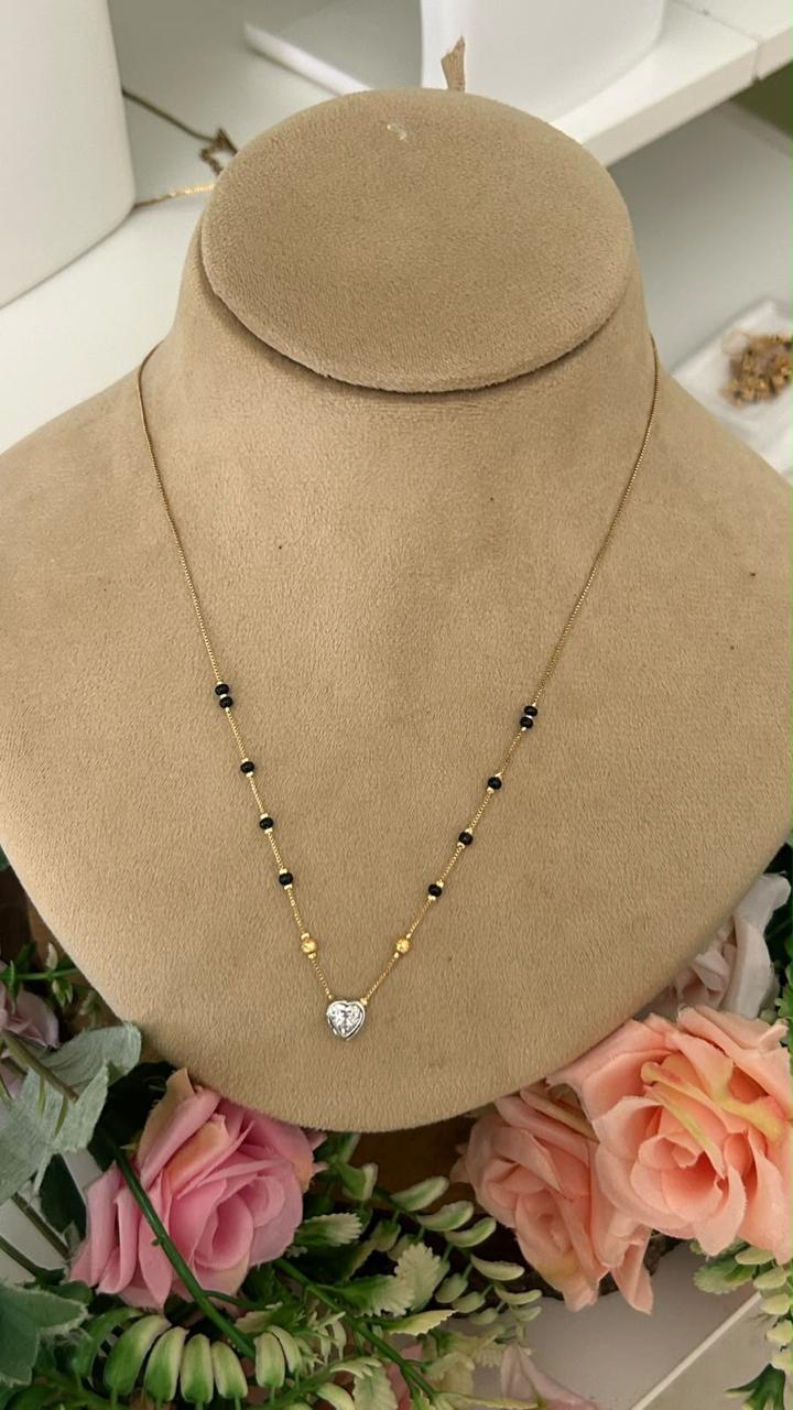 Elegant Black Beads Heart Pendant Necklace | Gold Finish Mangalsutra Style Chain