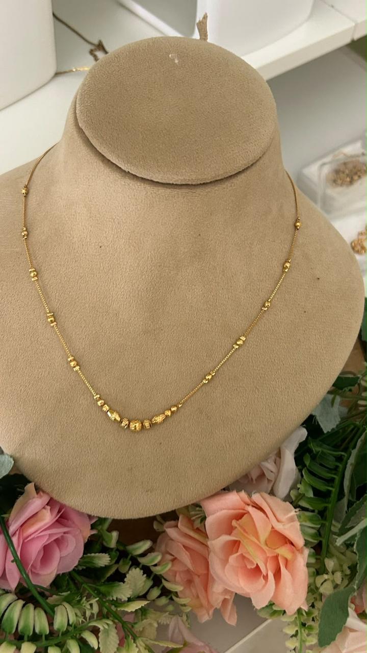 Traditional Gold Polished Textured Bead Mala chain ll Beaded Necklace without Pendant