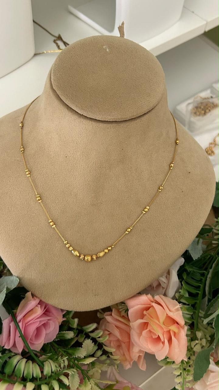 Traditional Gold Polished Textured Bead Mala chain ll Beaded Necklace without Pendant