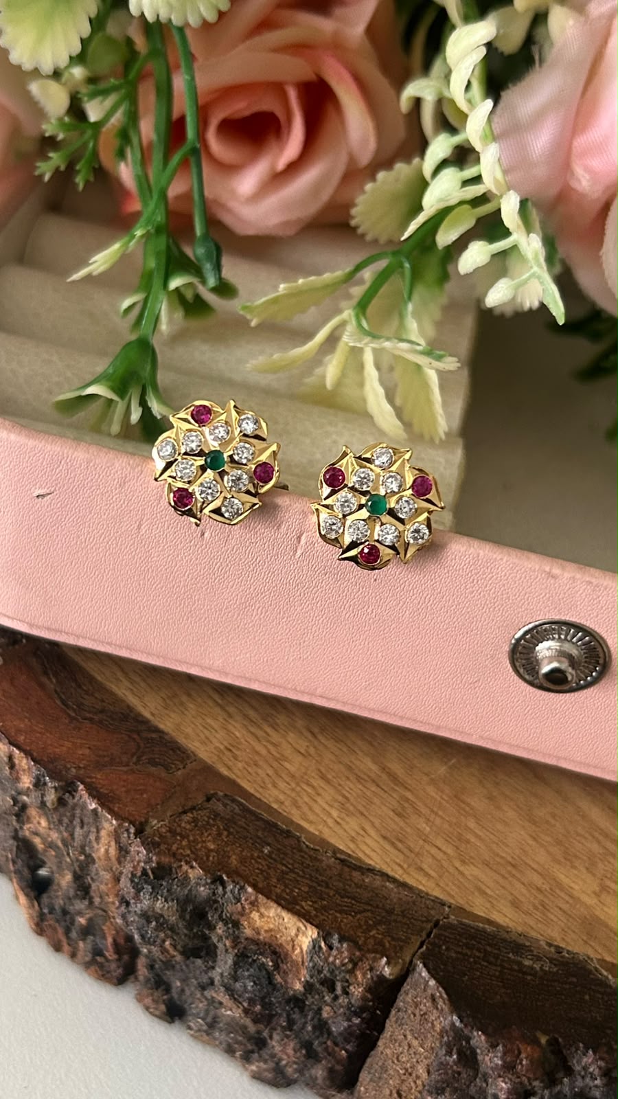 Panchaloham Polished Multicolor Floral Stud Earrings