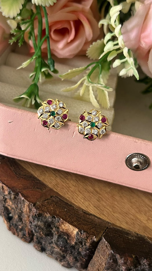 Panchaloham Polished Multicolor Floral Stud Earrings