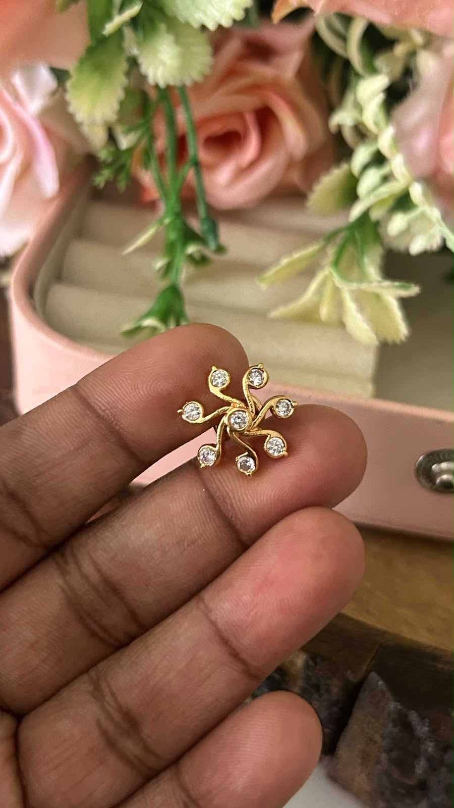 Swirl Flower Design Panchaloham Gold Polished  Stud Earrings small size